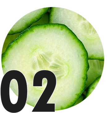Circle icon for the number 02 with a cucumber background