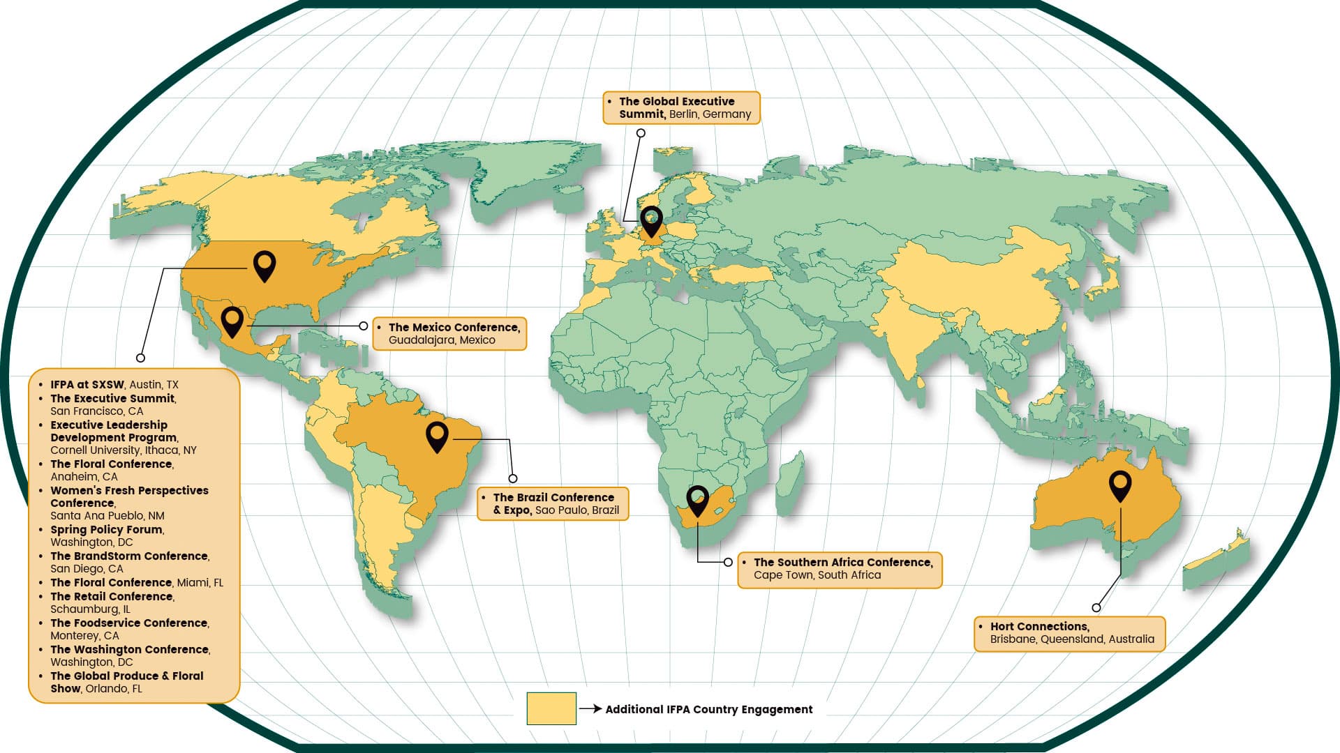 CMS ALT TEXT Map of the world depicting locations where IFPA holds events and has members.